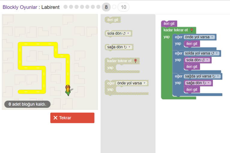 Blockly Games Tüm Bölümler ve Çözümleri